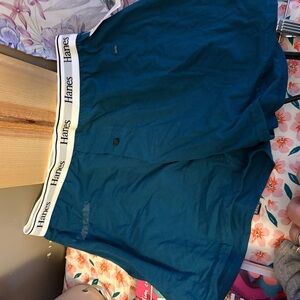 Hanes Men's Blue Boxers with White Waistband